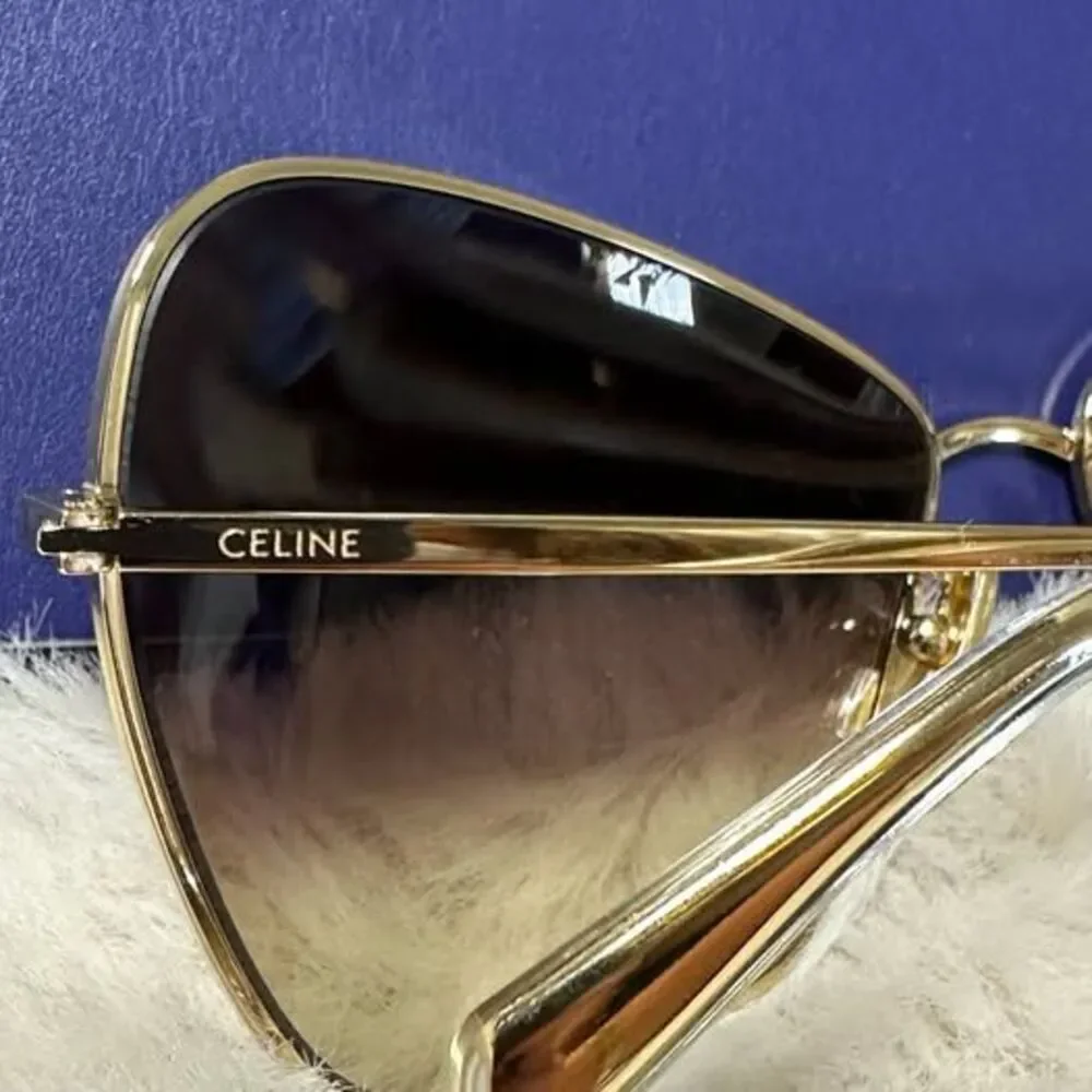 CELINE Oversized Gold Metal Brown Gradient Sunglasses Made Italy